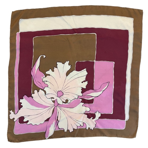 C’est Bien Japan Vintage Silk Scarf 🇯🇵– 1970s Floral Art Deco Print - Picture 4 of 8